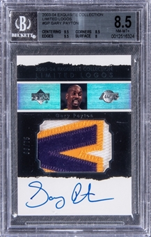 2003-04 UD "Exquisite Collection" Limited Logos #GP Gary Payton Signed Game Used Patch Card (#09/75) - BGS NM-MT+ 8.5/BGS 10